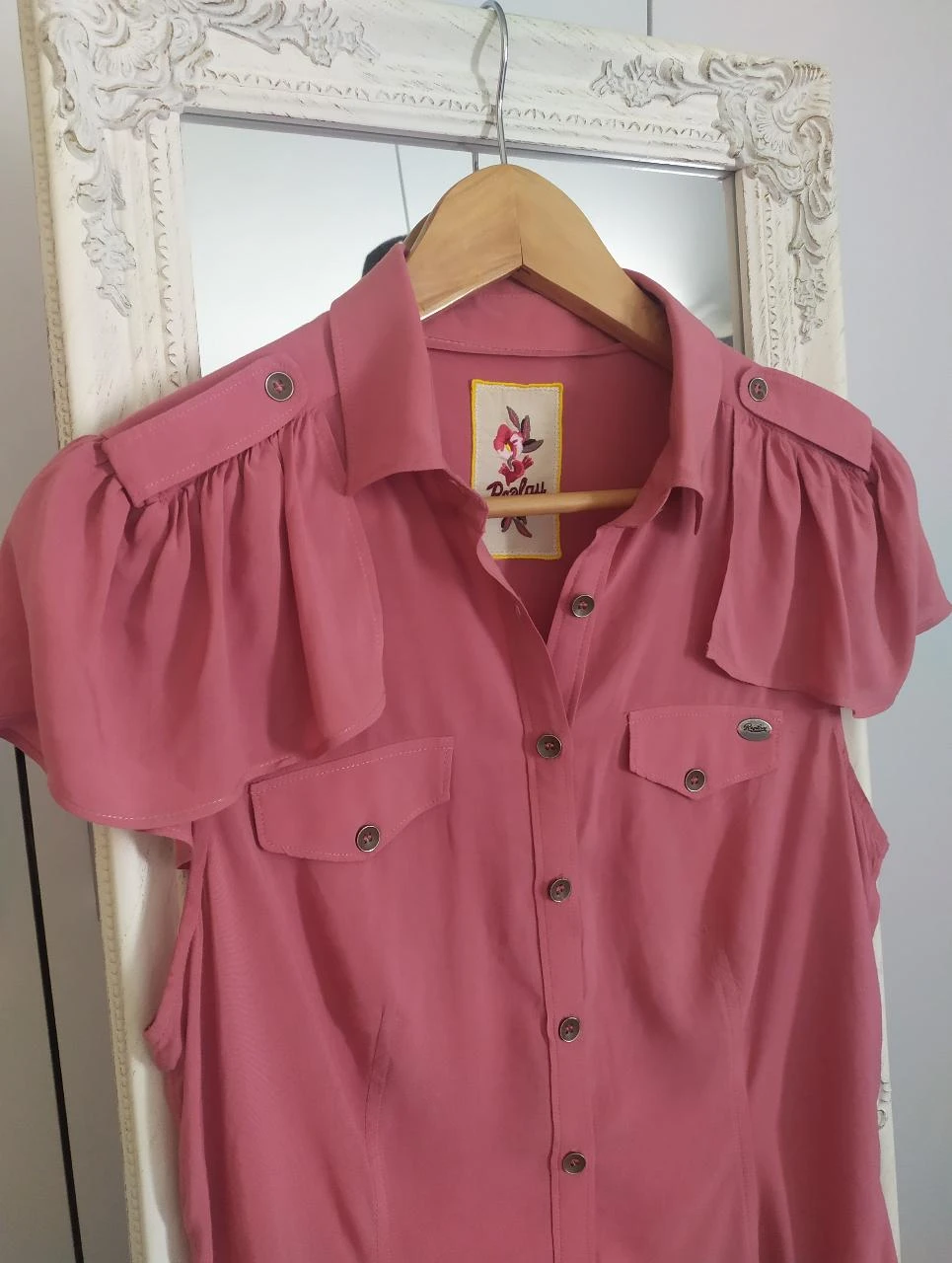 Feminine Replay Dusty Rose Sleeveless Viscose Ruffle Blouse S